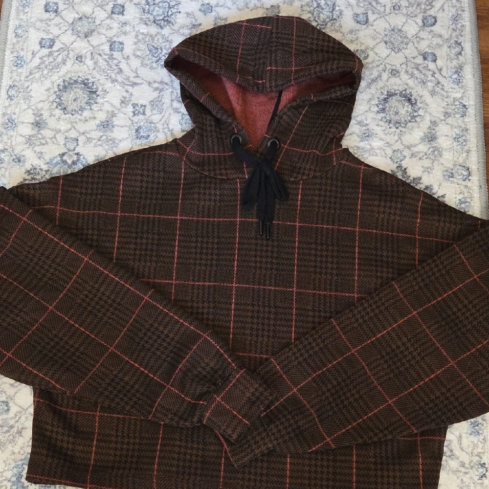 plaid, houndstooth boxy crop hoodie